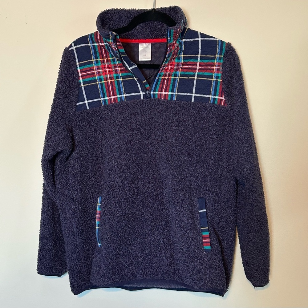 Vera Bradley Navy Zip-Up Sweater with Plaid Detail